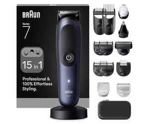 Braun Kit de aseo todo en uno serie 7, 15 en 1, ProBlade & AutoSense, 120 min, SkinGuard & Beard Fading, AquaGrip para uso bajo el agua, AIO7580, diseñado en Alemania - Azul