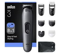 Braun Kit multifuncional de cuidado personal Serie 3, 8 en 1, hoja ultra afilada, 14 ajustes de longitud, barba y cabello, tiempo de funcionamiento de 50 minutos, estilo fácil y rápido, AIO3540, gris
