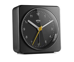 Braun klassischer analoger Quarzwecker in Schwarz/Schlummerfunktion & Lichtfunktion/ruhiges Präzisions-Quarzuhrwerk/leuchtende Zeiger/Crescendo-Alarm/Modell BC03B