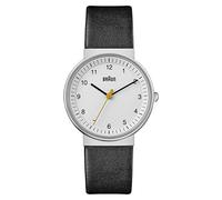 Braun Ladies 3-Hand Analogue Quartz Watch, White Dial and Black Leather Strap, 33mm Stainless Steel Case, Model BN0031WHBKL.