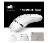 Braun Luz Pulsada Silk-expert Pro 3, Alternativa a Depiladora Laser, Eliminación Del Vello En Casa, Depiladora IPL Con Funda y 3 Cabezales Para Cara y Cuerpo, Blanca/Plateada, PL3230