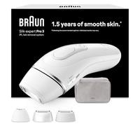 Braun Luz Pulsada Silk·expert Pro 3, PL3230, Blanca/Plateada - Alternativa a Depiladora Laser, Eliminación del Vello en Casa, Depiladora IPL con Funda Y 3 Cabezales para Cara Y Cuerpo