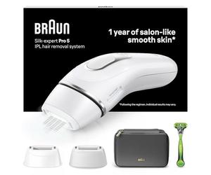 Braun Luz Pulsada Silk-expert Pro 5, Alternativa a Depiladora Laser, Eliminación Del Vello En Casa, Con Funda, Maquinilla De Afeitar Gillette, 2 Cabezales, PL5145