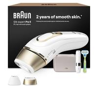 Braun Luz Pulsada Silk-expert Pro 5, Alternativa a Depiladora Laser, Eliminación Del Vello En Casa, Depiladora IPL Con Funda, Maquinilla Venus, 2 Cabezales, Miniafeitadora Facial, Blanca/Dorada