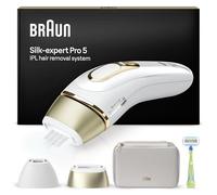 Braun Luz Pulsada Silk-expert Pro 5, Alternativa a Depiladora Laser, Eliminación Del Vello En Casa, Depiladora IPL Con Funda, Maquinilla Venus, 2 Cabezales Para Cara y Cuerpo, Blanca/Dorada, PL5152