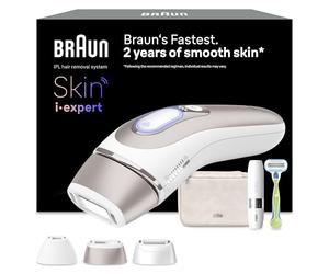 Braun Luz Pulsada Skin i·expert Smart IPL, Alternativa a Depiladora Laser, Eliminación Del Vello En Casa, Con Funda, Maquinilla Venus, Miniafeitadora Facial, 3 Cabezales Para Cara y Cuerpo, PL7249