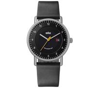 Braun Mens 3-Hand with Solar Powered Date Analogue Quartz Watch, Black Dial and Black Leather Strap, 40mm Stainless Steel Case, Model BN0301BKSLBKG