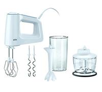 Braun MultiMix 3 - Batidora Mano 500W Varillas y Ganchos 5 Vel. + Turbo | Batidora Eléctrica, Tecnología SmartMix, Accesorio Batidora, Picadora 500ml, Vaso 600ml, Sistema EasyClick, Blanco, HM3135