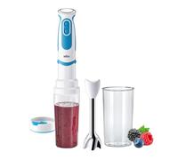 Braun MultiQuick 5 Vario Fit MQ 5251 WHBL - Batidora de inmersión con base de acero inoxidable y accesorio Blend & Go para batidos de viaje, 1000 W, blanco/azul