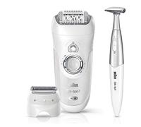 Braun, Pack Depiladora Eléctrica para Mujer, Inalámbrica con 8 Extras, Cabezal Afeitadora y Recortadora Zona Bikini, Plata/Blanco