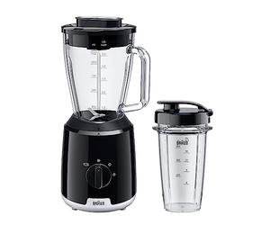 Braun PowerBlend 1 - Batidora Jarra 2 Vel. Cristal 1,5L TriAction Negro | Batidora Eléctrica, Compacta, Cuchillas SmoothCrush, Función Pica-hielo, Botella Smoothie2Go, Protección 3 Vías, JB1051BK