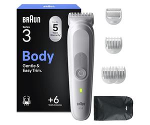 Braun Recortadora Corporal Series 3 BG3575, Afeitadora Corporal para Pieles Sensibles, +6 Accesorios de Rasurado, 80 Min de Autonomía, Afeita Y Recorta, Resistente al Agua, Gris