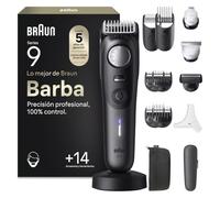 Braun Recortadora de Barba Hombre Series 9, BT9565, Titanio | Barbero Recargable Resistente al Agua, +14 Accesorios para Barba, 180 Min de Autonomía, 52 Longitudes, Lámina Ultra Afilada