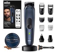Braun Recortadora de Barba Series 7 Máquina Cortar Pelo, Cortapelos Hombre 10 en 1 para Cara, Pelo, Orejas, Nariz y Cuerpo con Tecnología Autosense y Maquinilla Gillette, 7 MGK7320, Negro/Plata