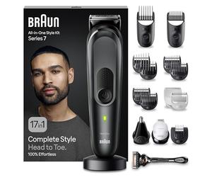 Braun Recortadora de Barba Series 7 Máquina Cortar Pelo, Cortapelos Hombre, Depiladora Corporal para Cara, Pelo, Orejas, Nariz y Cuerpo, Recargable con 100 Min Autonomía, MGK7491, Negro