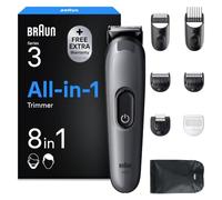 Braun Recortadora Todo en Uno Series 3, AIO3535g, Gris | Kit de Styling 8en1 para Barba Y Pelo, 14 Longitudes, Máquina de Cortar Pelo con 50 Min de Uso, Recorte Fácil Y Rápido