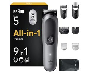 Braun Recortadora Todo en Uno Series 5 AIO5545, Gris - Kit de Styling 9en1 para Barba, Pelo, Orejas, Nariz Y Cuerpo, 120 Min, Cortapelos Hombre con Lámina Ultra Afilada, Recorte Preciso Y Eficiente