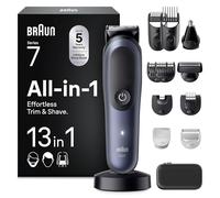 Braun Recortadora Todo en Uno Series 7 AIO7565, Azul - Kit de Styling 13en1 para Barba, Pelo, Orejas, Nariz Y Cuerpo, 14 Longitudes, 120 Min de Autonomía, Cortapelos Hombre con Lámina Ultra Afilada