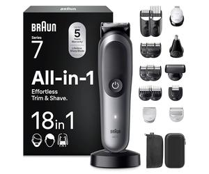 Braun Recortadora Todo en Uno Series 7 AIO7585, Gris - Kit de Styling 18en1 para Barba, Pelo, Orejas, Nariz Y Cuerpo, 120 Min de Autonomía, Cortapelos Hombre con Lámina Ultra Afilada
