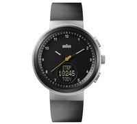 Braun Reloj analógico de Cuarzo con Pantalla Digital con Calendario y número de Pasos, Correa de Goma de Silicona Negra, Caja de Acero Inoxidable de 45 mm, Modelo BN0299PWHBKG