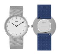 Braun Reloj analógico de Cuarzo de 2 manecillas con Correa de Goma de Silicona Adicional, Barras de Resorte de liberación rápida, 38 mm., Plata