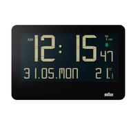 Braun Reloj de Pared Digital controlado por Radio para Hora Central Europea (DCF) con Temperatura, Fecha, día, Gran Pantalla LCD inversa, Alarma Sonora Crescendo en Blanco, Modelo BC14B-DCF