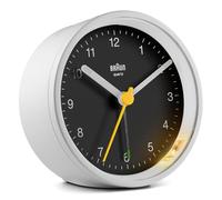 Braun Reloj Despertador analógico clásico función repetición e iluminación, Movimiento de Cuarzo silencioso, Alarma por pitido en Crescendo en Blanco y Negro, Modelo BC12WB.