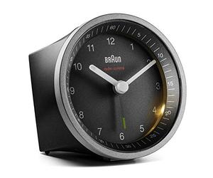 Braun Reloj Despertador analógico controlado por Radio Zona con Hora Central Europea (DCF/GMT+1), repetición e iluminación, Alarma por pitido en Crescendo en Negro y Plata, BC07SB-DCF