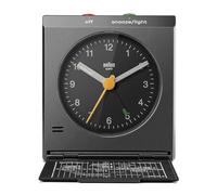 Braun Reloj Despertador de Viaje analógico clásico función Snooze, diseño Vintage, tamaño Compacto, Movimiento de Cuarzo silencioso, Alarma con Sonido Crescendo en Color Blanco, Modelo BC05B.