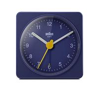 Braun Reloj Despertador de Viaje analógico clásico, tamaño Compacto, Movimiento de Cuarzo silencioso, Alarma por pitido en Crescendo en Azul, Modelo BC02BL.