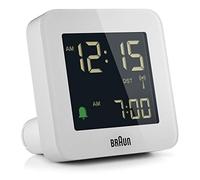 Braun Reloj Despertador de Viaje controlado por Radio Zona con Hora Central Europea (DCF) con función repetición, configuración rápida, Alarma por pitido en Crescendo en Blanco, BC09W-DCF.