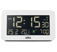 Braun Reloj Despertador Digital controlado por Radio Zona horaria de Europa Central (DCF) con visualización de Fecha, Mes y Temperatura, Pantalla LCD Negativa, Blanco, Modelo BC10W-DCF.