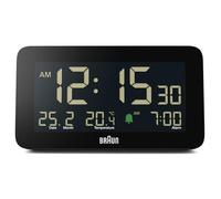 Braun Reloj Despertador Digital Fecha, Mes y Temperatura en Pantalla, Pantalla LCD Negativa, Ajuste rápido, Alarma de pitido Crescendo en Negro, Modelo BC10B (1 Paquete)
