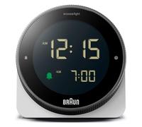 Braun Reloj Despertador Digital función de repetición, Pantalla LCD Negativa, Bisel Giratorio para Ajuste rápido de la Hora, Alarma con pitido Crescendo en Color Blanco, Modelo BC24W.