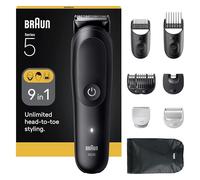Braun Serie 5 Kit de cuidado corporal multifunción 9 en 1, hoja extremadamente afilada, 120 minutos, recorte preciso y efectivo, mango AquaGrip para uso subacuático, AIO5540, negro