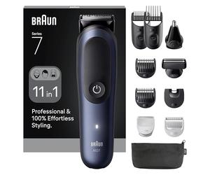 Braun Serie 7 Kit multifuncional para el cuidado corporal, 11 en 1, ProBlade y AutoSense, 120 min, SkinGuard y Sombra de Barba, AquaGrip para Uso Submarino, AIO7540, Azul