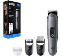 Braun Recortadora Todo en Uno Series 3, AIO3500, Gris | Cortapelos Hombre, Kit de Styling 4en1, Lámina Ultra Afilada, 14 Longitudes, Recorte Preciso para Cara Y Pelo, 50 Min de Uso,