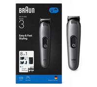 Braun AIO3540 - Kit de afeitado todo en uno serie 3, 8 en 1, hoja ultrafina, 14 longitudes, corte preciso para cara y cabello, duración de 50 minutos, estilo fácil y rápido, color gris