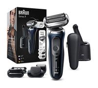 Braun Series 7 Afeitadora Eléctrica Hombre, Máquina de Afeitar Barba con funda de viaje, accesorios incluidos, con cabezal y cuchillas flexibles, base de carga, 70-B7850 cc, negro y azul medianoche