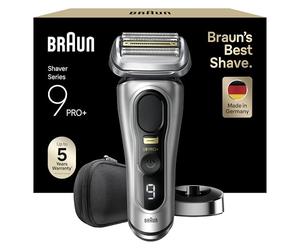 Braun Series 9 Pro+ Afeitadora Eléctrica Hombre, Máquina de Afeitar Barba con Base de Carga Y Funda de Viaje, en Seco Y en Mojado, 60 Min de Autonomía, 9517S, Plata