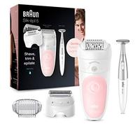 Braun Silk-épil 5 Depiladora Eléctrica Mujer 3 en 1 con Tecnología Micro-Grip, Cabezal de Afeitado y Recorte y Perfilador Línea Bikini, Uso en Seco y en Mojado, Inalámbrica, 5-820, Blanco/Rosa