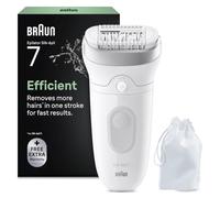 Braun Silk·épil 7 Depiladora Eléctrica Mujer, 7-002, Plata | Depiladora Corporal Inalámbrica con Cabezal Ancho para Una Fácil Eliminación del Vello, Resistente al Agua, con Funda