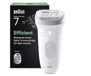 Braun Silk·épil 7 Depiladora Eléctrica Mujer, 7-011, Plata | Depiladora Corporal con Cabezal Ancho para Una Fácil Eliminación del Vello, Resistente al Agua, Set con Cepillo de Limpieza