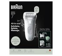 Braun Silk·épil 7 SkinSpa - Depiladora de cabeza ancha para una fácil depilación, húmeda y seca, piel suave y duradera, incluye almohadilla de masaje, cabezal de afeitadora y peine recortador, 7-081