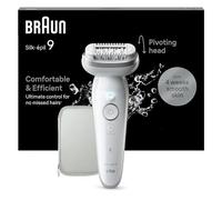 Braun Silk-épil 9 Depiladora Eléctrica Mujer, 9-011, Blanca/Plateada - Depiladora Corporal con Cabezal Oscilante Y Funda, Resistente al Agua, Depilación Suave, Eliminación del Vello Fácil