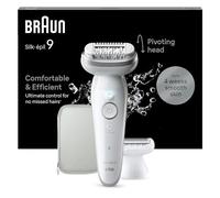 Braun Silk-épil 9, Depiladora Eléctrica Mujer Para Una Eliminación Del Vello Fácil, Depilación En Seco Y En Mojado, Con Cabezal De Rasuradora, Piel Suave Duradera, 9-041, Blanca/Plateada