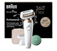 Braun Silk-épil 9 Flex, Depiladora Eléctrica para Una Eliminación del Vello Fácil, con Cabezal de Rasurado, Peine de Recorte, Almohadilla De Masaje y Funda, Resistente al Agua, 9-071 3D, Blanca/Dorada