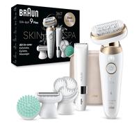 Braun Silk-épil 9 Flex SkinSpa - Set de depiladora todo en uno, depiladora para mujer, depiladora de larga duración, mini maquinilla de afeitar corporal 9-481 3D, color blanco y dorado