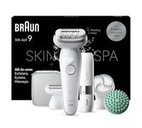 Braun Silk-épil 9 Flex SkinSpa Depiladora Eléctrica Mujer, 9-381, Blanca/Plateada - Depiladora Corporal Resistente al Agua, con Minirrasuradora Facial, Cepillo de Exfoliación Y Funda, Depila y Exfolia