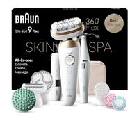 Braun Silk-épil 9 Flex SkinSpa, Depiladora Eléctrica para Una Eliminación del Vello Fácil, con Depiladora FaceSpa Y Minirrasuradora Facial, Resistente al Agua, 9-681 3D, Blanca/Dorada